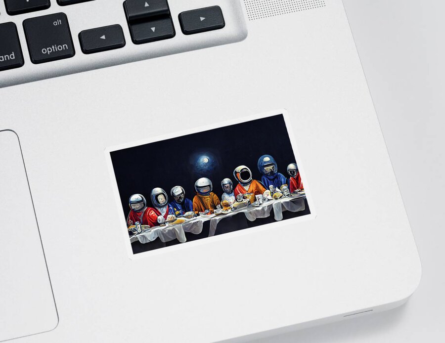 Last Supper Sticker featuring the digital art The last supper 01 astronauts eating their food by Matthias Hauser