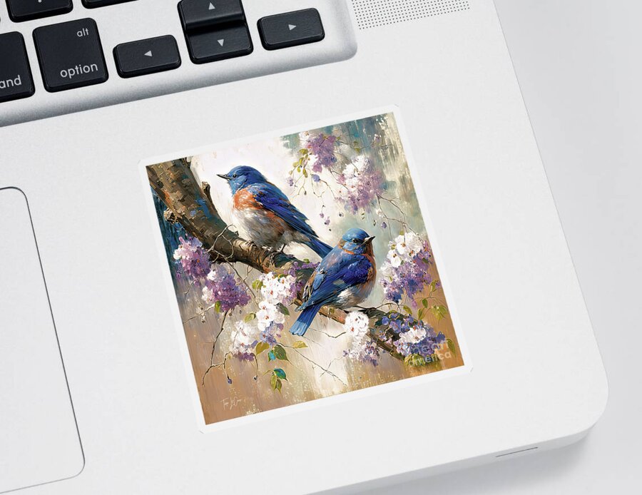 Bluebirds Sticker featuring the painting The Lovely Bluebirds by Tina LeCour
