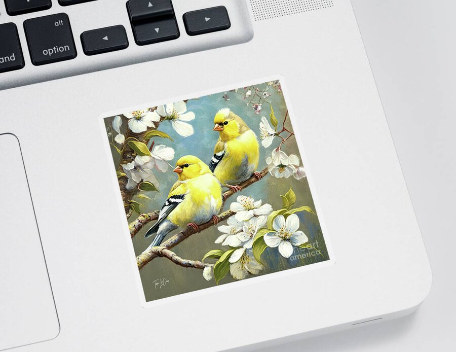 American Goldfinches Sticker featuring the painting The Lovely Goldfinches by Tina LeCour