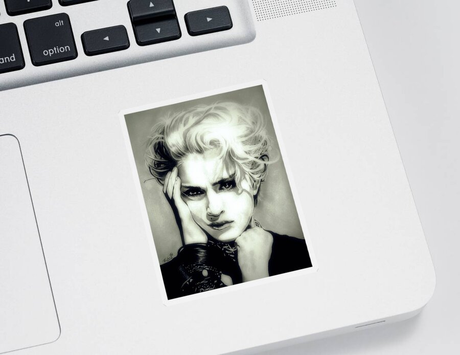 Madonna Sticker featuring the drawing The Material Girl - Madonna - Original Edition by Fred Larucci