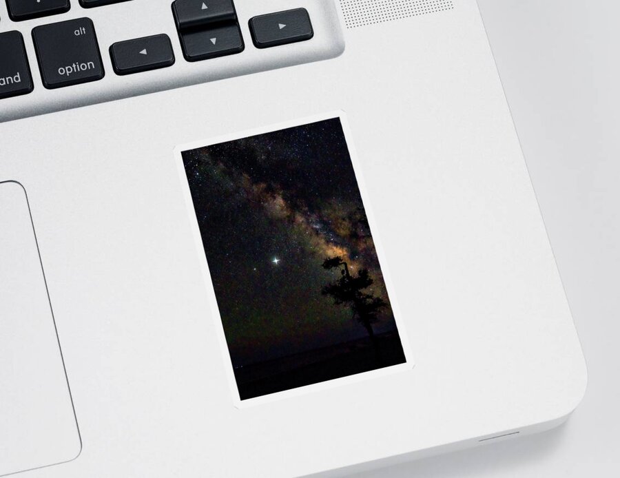 Milkyway Sticker featuring the photograph The Milkyway Behind a Lone Tree on the North Carolina Coast by Bob Decker