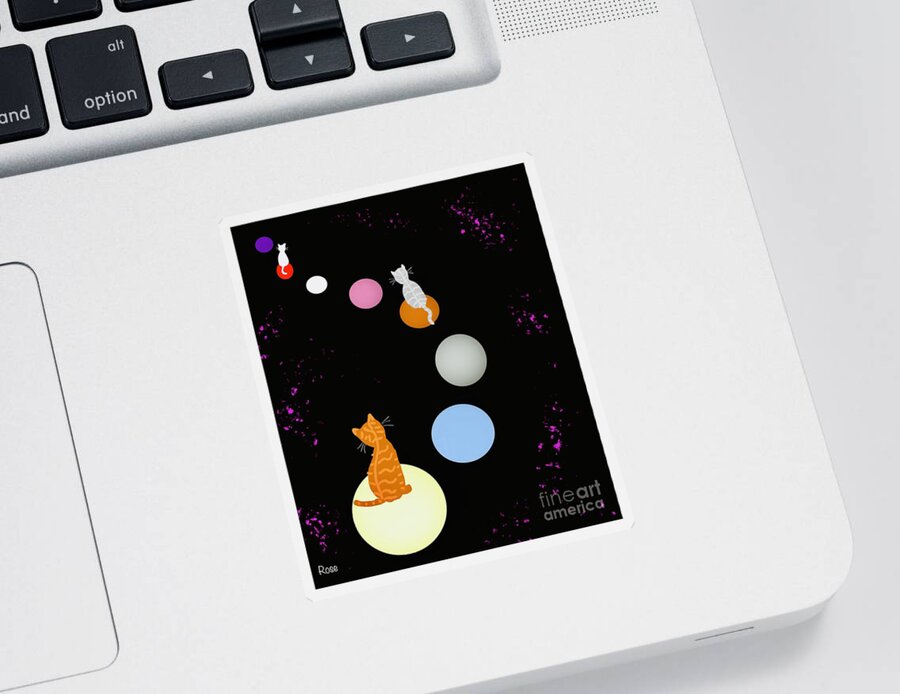 Moon Cats Sticker featuring the digital art The moon cats riding the planets by Elaine Hayward