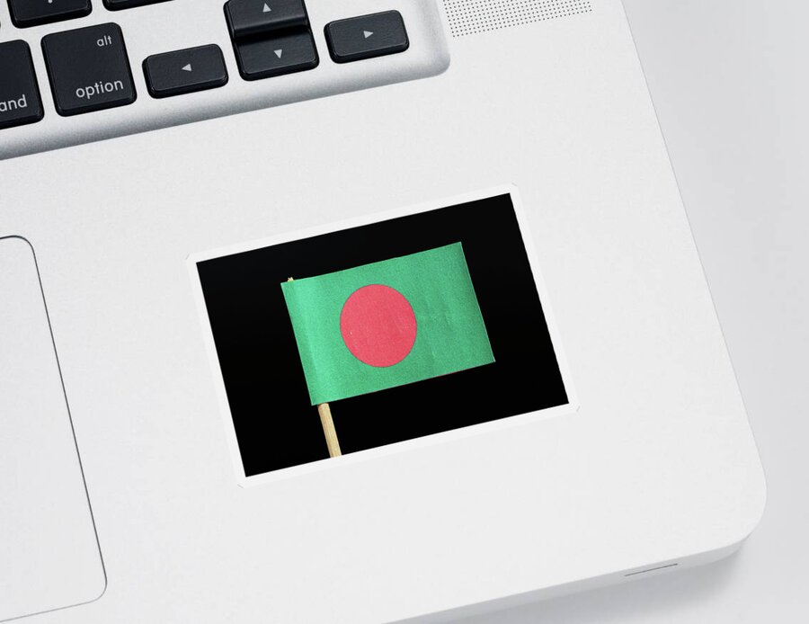  Bangladesh Sticker featuring the photograph The national flag of Bangladesh on toothpick on black background. A red disc on a green field by Vaclav Sonnek