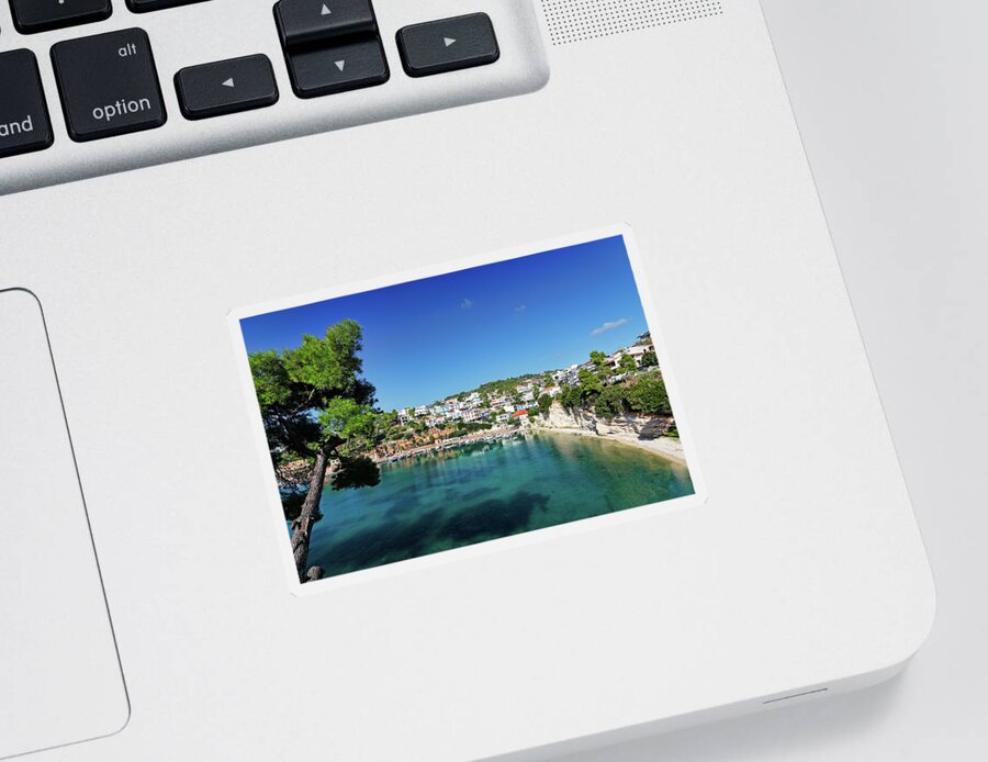 Island Sticker featuring the photograph The port at Votsi of Alonissos, Greece by Constantinos Iliopoulos