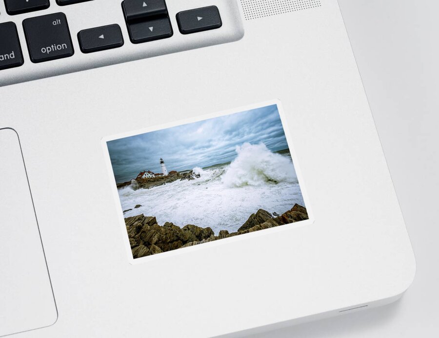 Atlantic Ocean Sticker featuring the photograph The Power Of The Sea, Nor'easter Waves. by Jeff Sinon