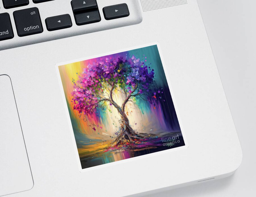 Rainbow Sticker featuring the painting The Rainbow Tree Of Life by Tina LeCour