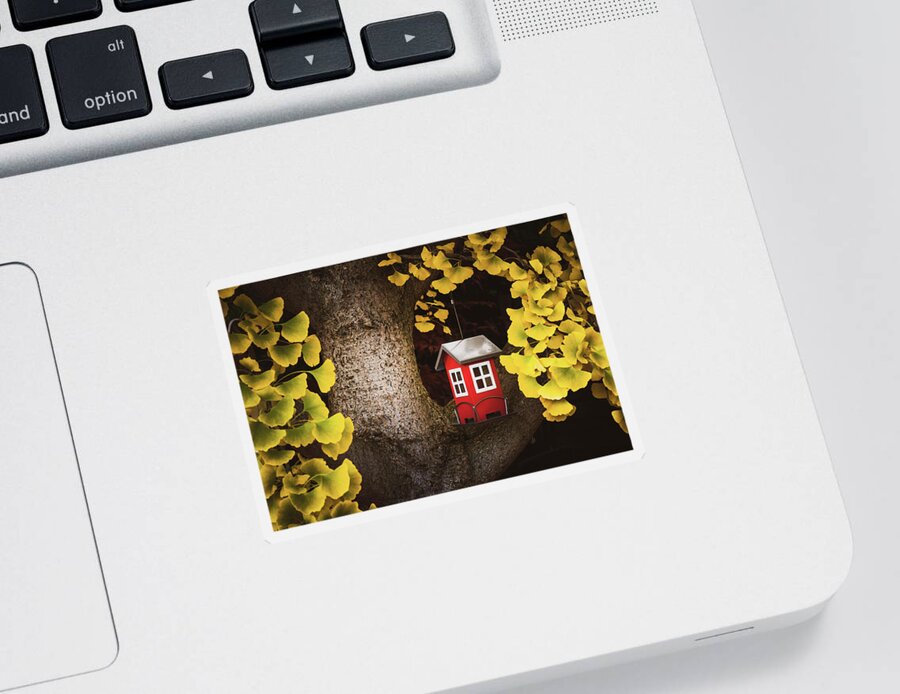 Autumn Sticker featuring the photograph The Red Refuge by Philippe Sainte-Laudy