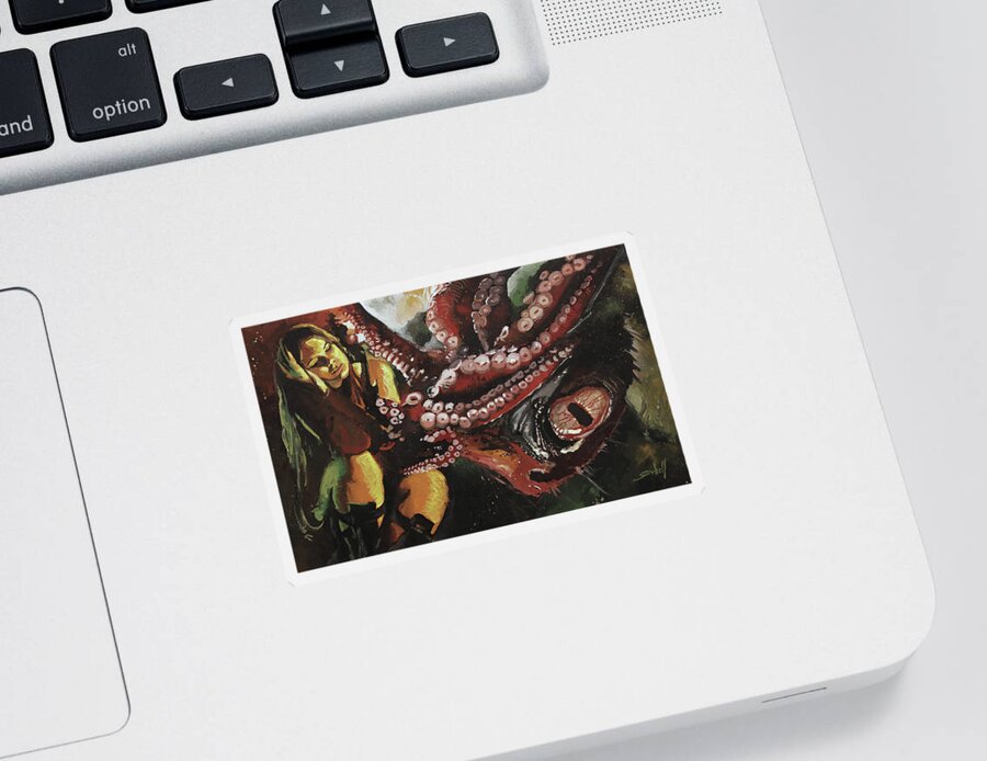 Cthulhu Sticker featuring the painting The Return of the Ancient by Sv Bell