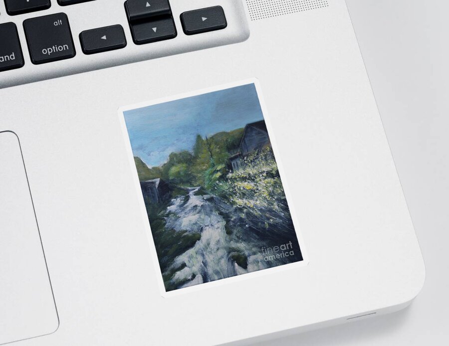 Landscape Sticker featuring the painting The River by Jane See