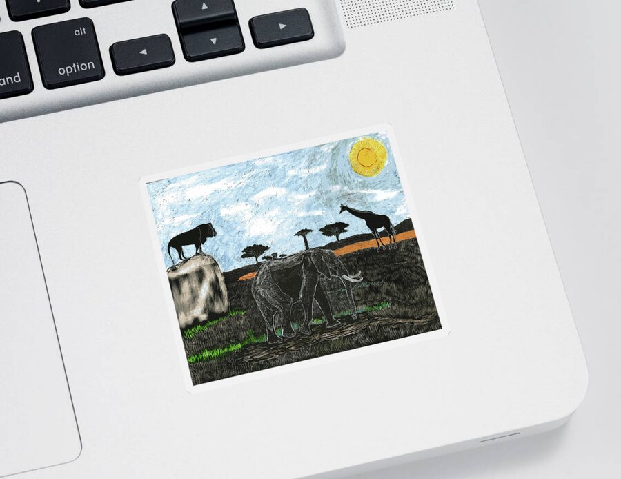 Africa Sticker featuring the drawing The Savannah by Branwen Drew