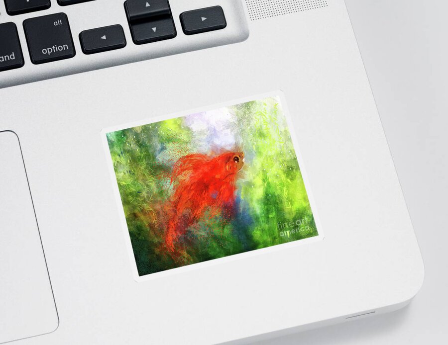 Fish Sticker featuring the digital art The Scarlet Veiltail by Lois Bryan