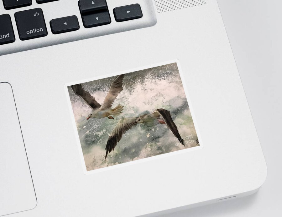 It Is The Transparent Watercolor Painting Sticker featuring the painting The seagulls by Han in Huang wong
