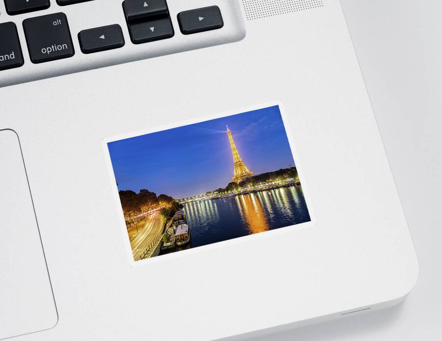 France Sticker featuring the photograph The Seine River by night in Paris, France by Fabiano Di Paolo