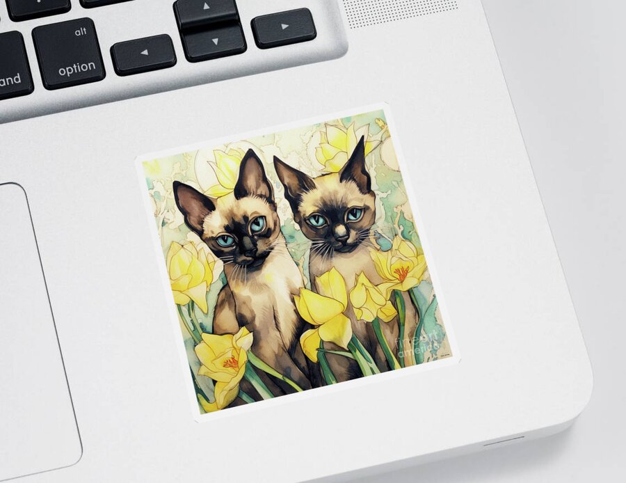 Cats Sticker featuring the painting The Siamese Twins by Tina LeCour