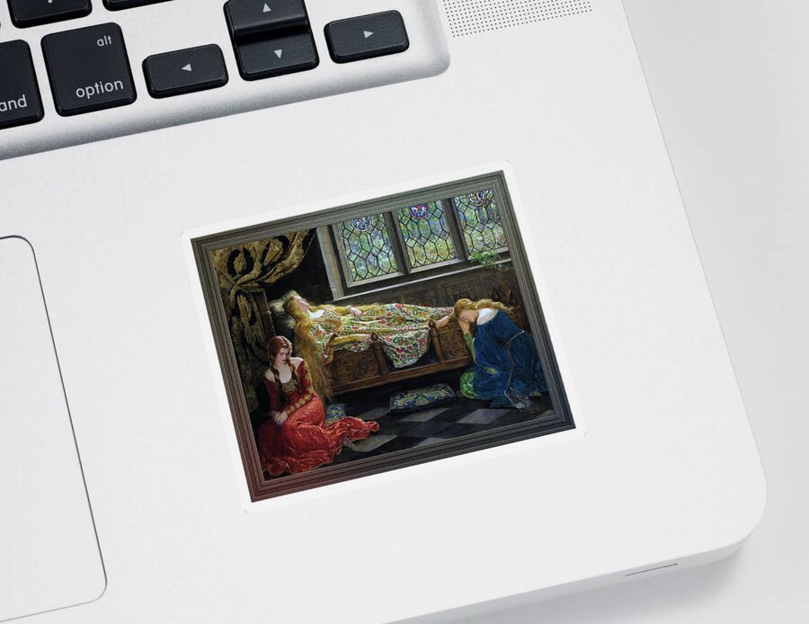 The Sleeping Beauty Sticker featuring the painting The Sleeping Beauty by John Collier by Rolando Burbon