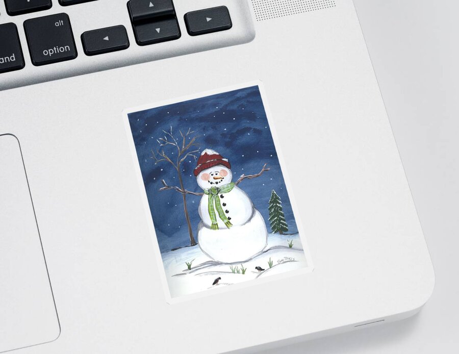 Snowman Sticker featuring the painting The Snowman by Suzanne Theis