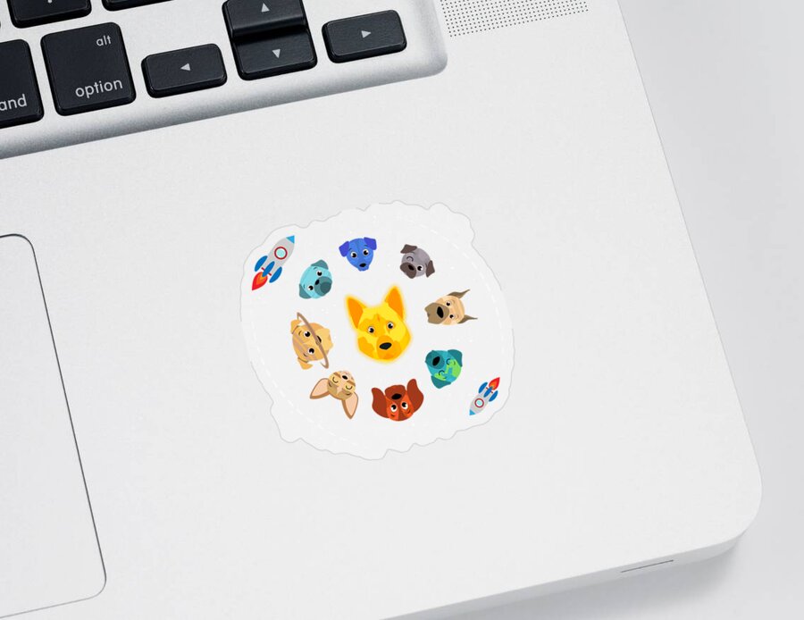 Dog Sticker featuring the digital art The Solar System Spaceship Satellite Dog by Mister Tee