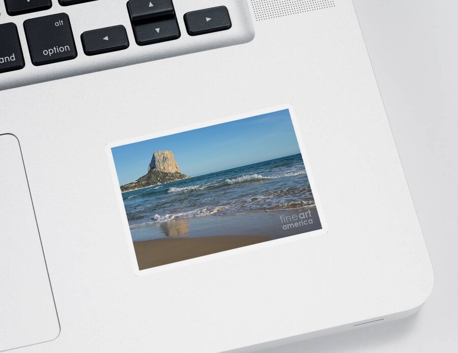 Sandy Beach Sticker featuring the photograph The south face of the Penon de Ifach in Calpe by Adriana Mueller