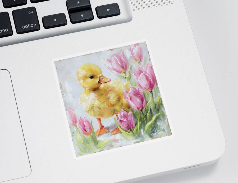 Duckling Sticker featuring the painting The Sweetest Little Duckling by Tina LeCour