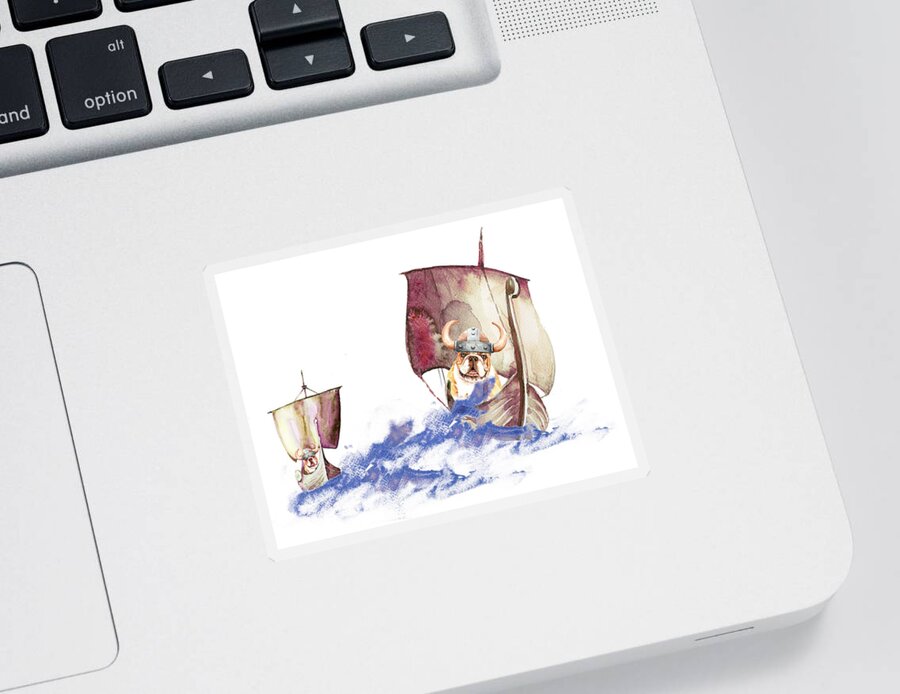 Fun Sticker featuring the painting The Vikings Are Arriving by Miki De Goodaboom