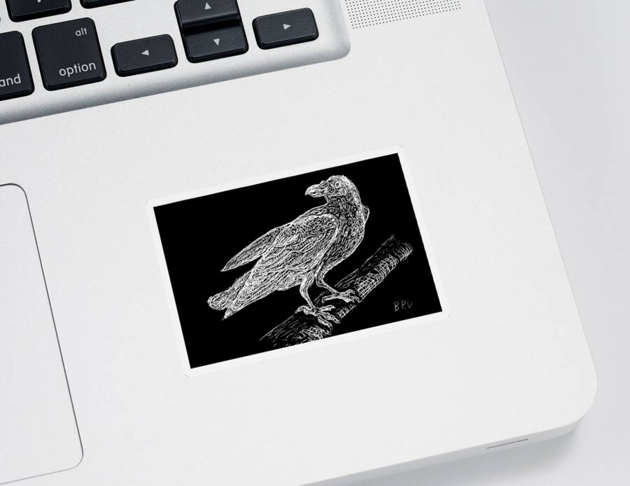 Raven Sticker featuring the drawing The White Raven by Branwen Drew