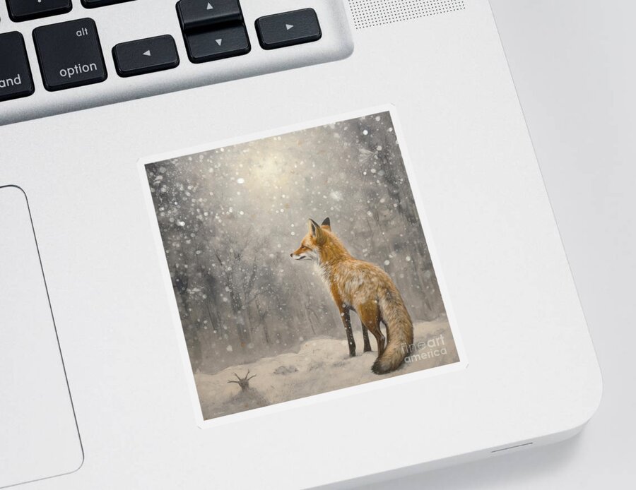 Fox Sticker featuring the painting The Winter Fox by Tina LeCour