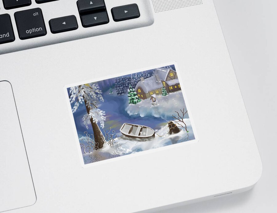 Winter Sticker featuring the digital art The Winter Lake by Rose Lewis