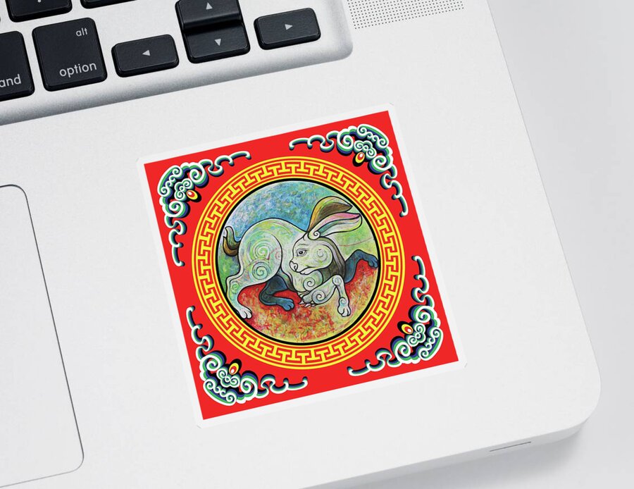 The Year Of The Rabbit Sticker featuring the painting The Year of the Rabbit by Tom Dashnyam Otgontugs