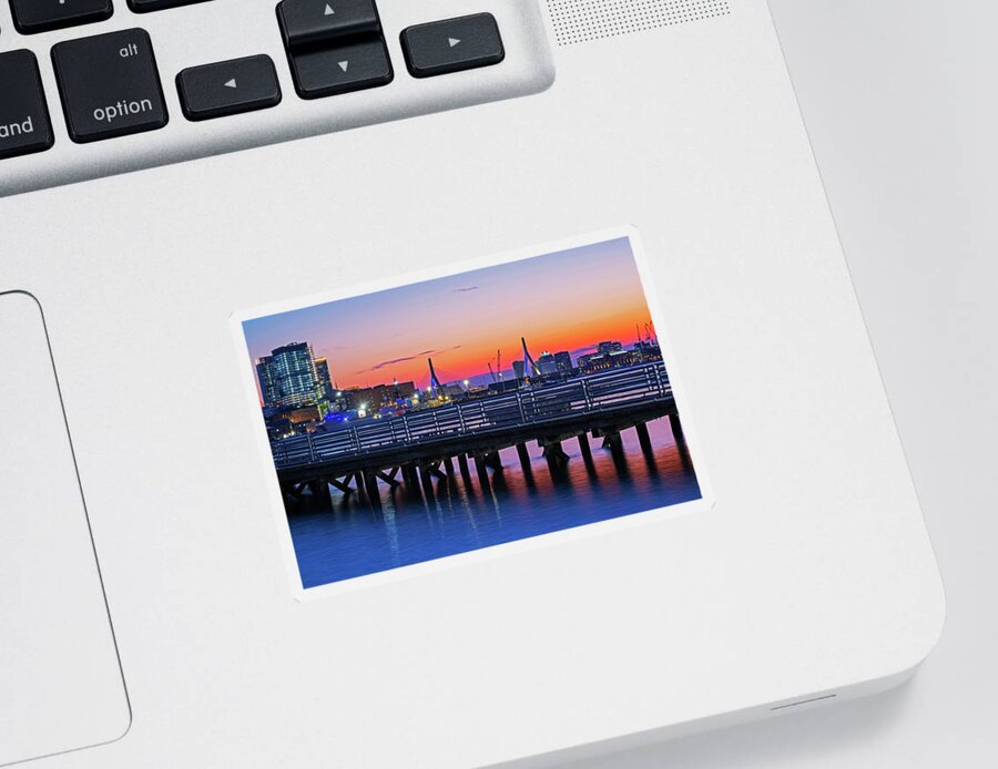 East Sticker featuring the photograph The Zakim Bridge from LoPresti Park East Boston MA Pier by Toby McGuire
