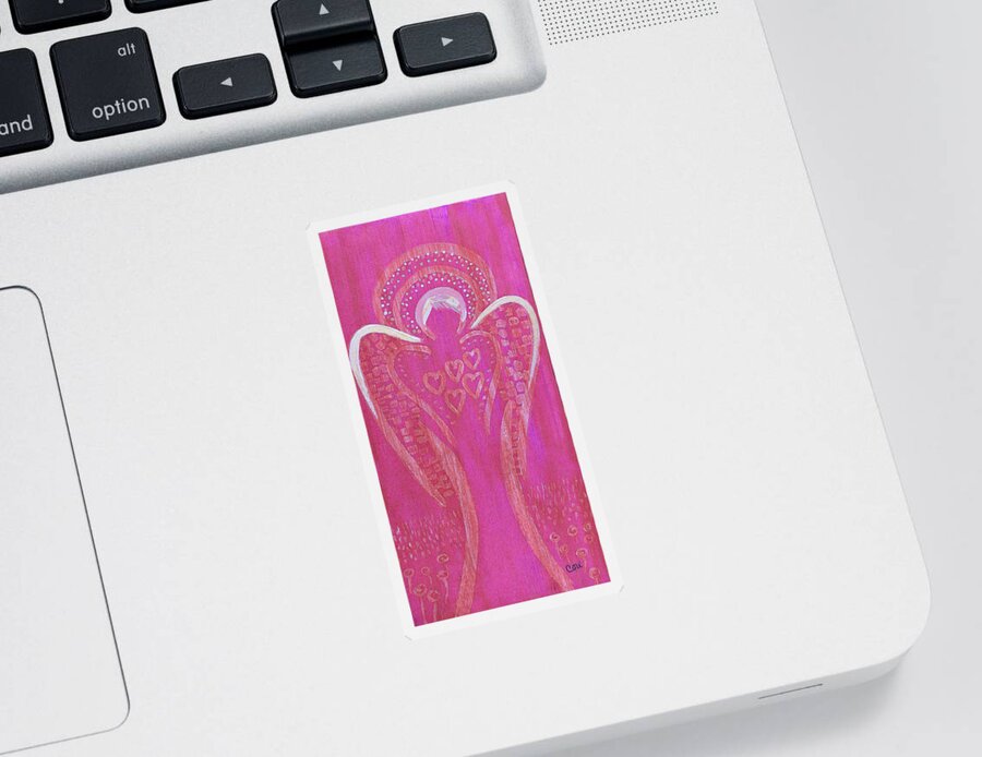 Angel Sticker featuring the painting This Angel Loves Pink by Corinne Carroll