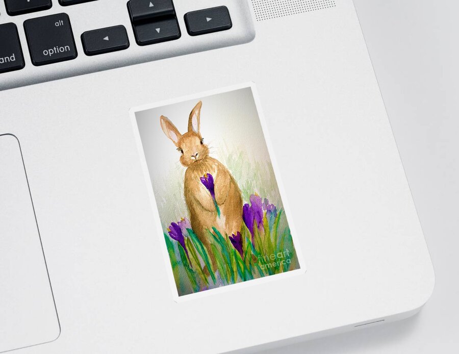 Bunny Sticker featuring the painting This is for You by Deb Stroh-Larson