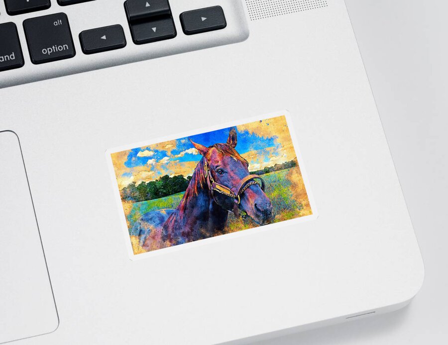 Thoroughbred Sticker featuring the digital art Thoroughbred horse portrait - digital painting with vintage look by Nicko Prints