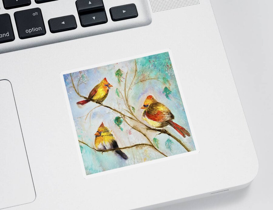 Artwork Sticker featuring the painting Three chicks by Lee Beuther