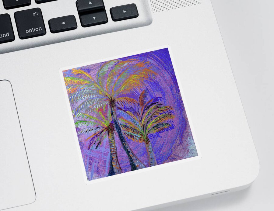 Palm Tree Sticker featuring the painting Three Palms in Blue by Corinne Carroll
