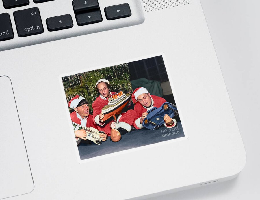 Christmas Gifts Sticker featuring the digital art Three Stooges at Christmas by Franchi Torres
