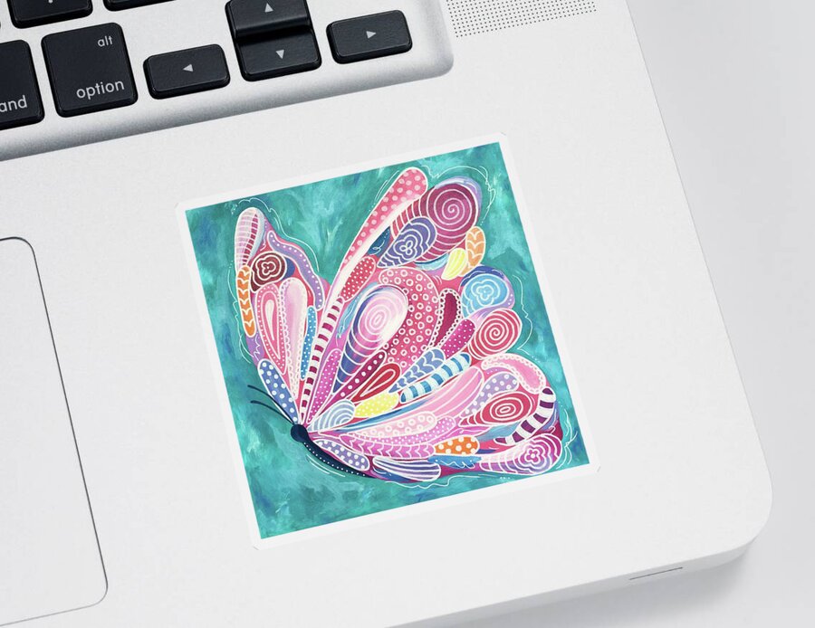 Butterfly Sticker featuring the painting Tickled Pink by Beth Ann Scott