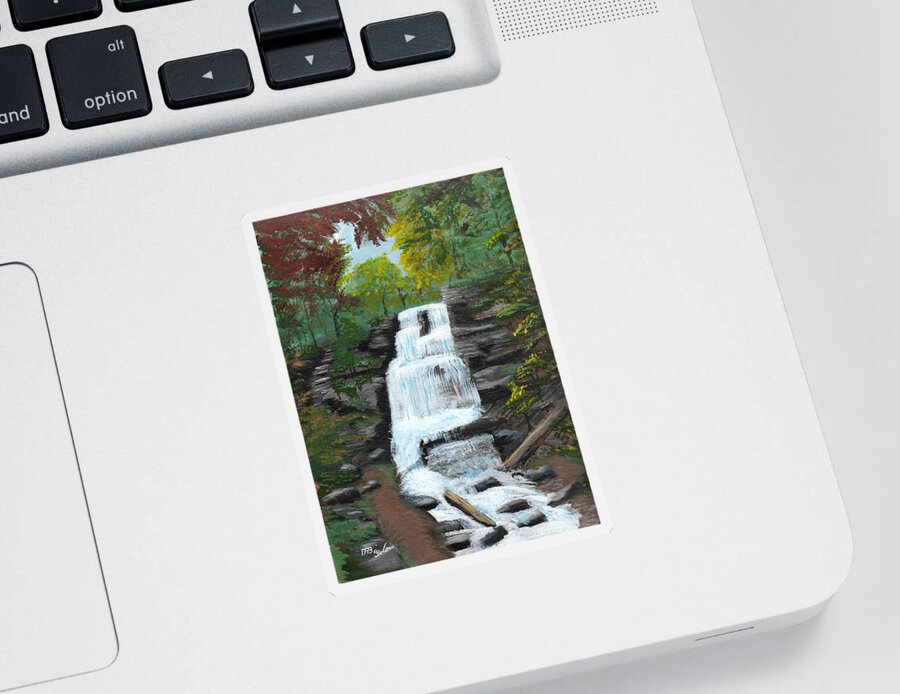 Water Fall Sticker featuring the painting Tiffany falls by David Bigelow
