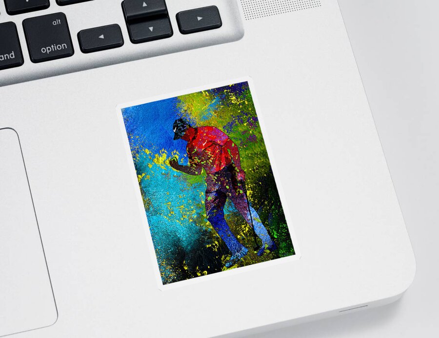 Tiger Sticker featuring the painting Tiger Woods Dream 02 by Miki De Goodaboom