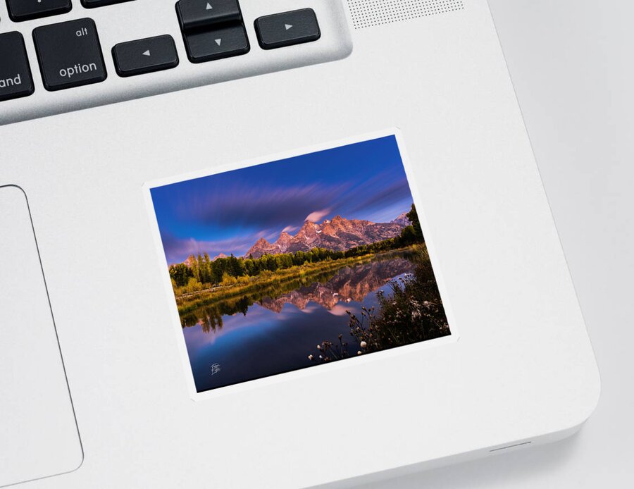 Long Exposure Sticker featuring the photograph Time Stops over Tetons by Edgars Erglis