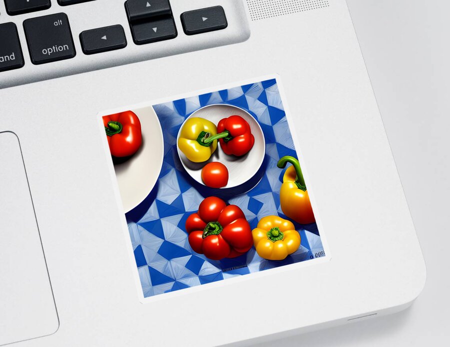 Fruit Sticker featuring the digital art Tomatoes and Peppers by Katrina Gunn