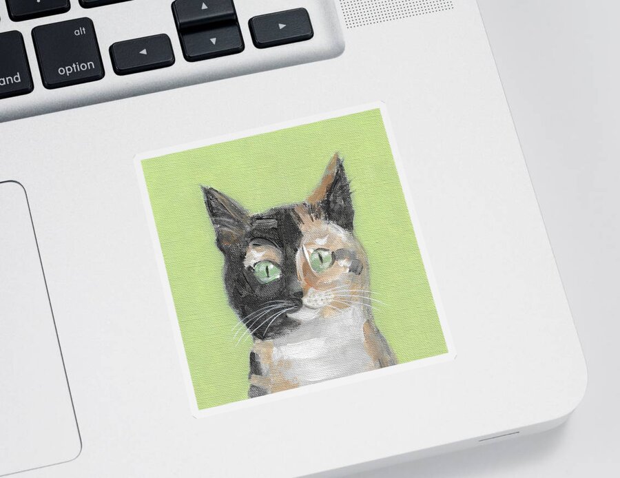 Tortie Cat Sticker featuring the painting Tortie Cat by Kazumi Whitemoon