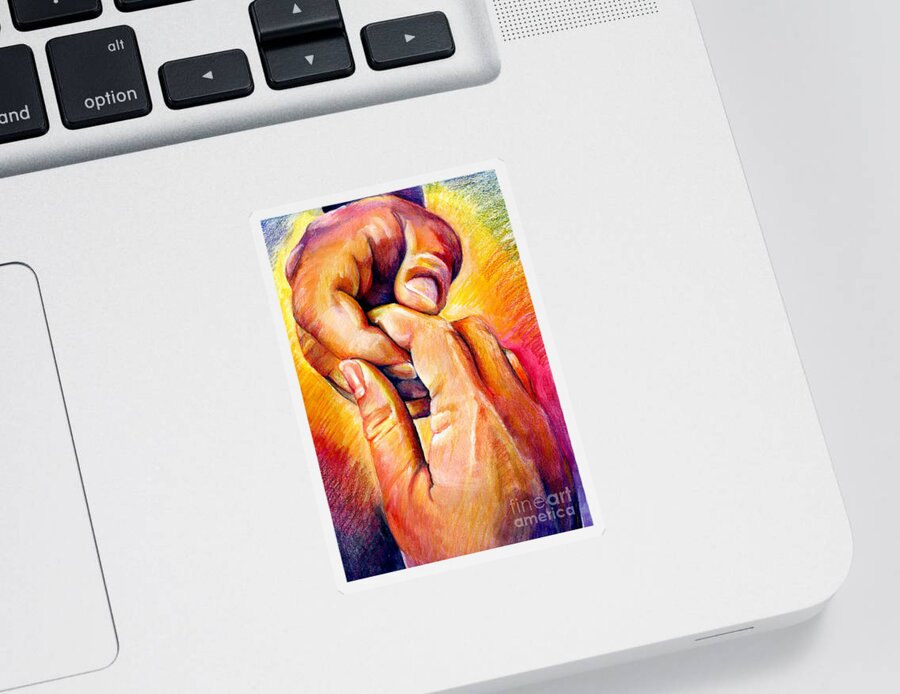 Emotive Hands Sticker featuring the painting Touch by Michael Volpicelli