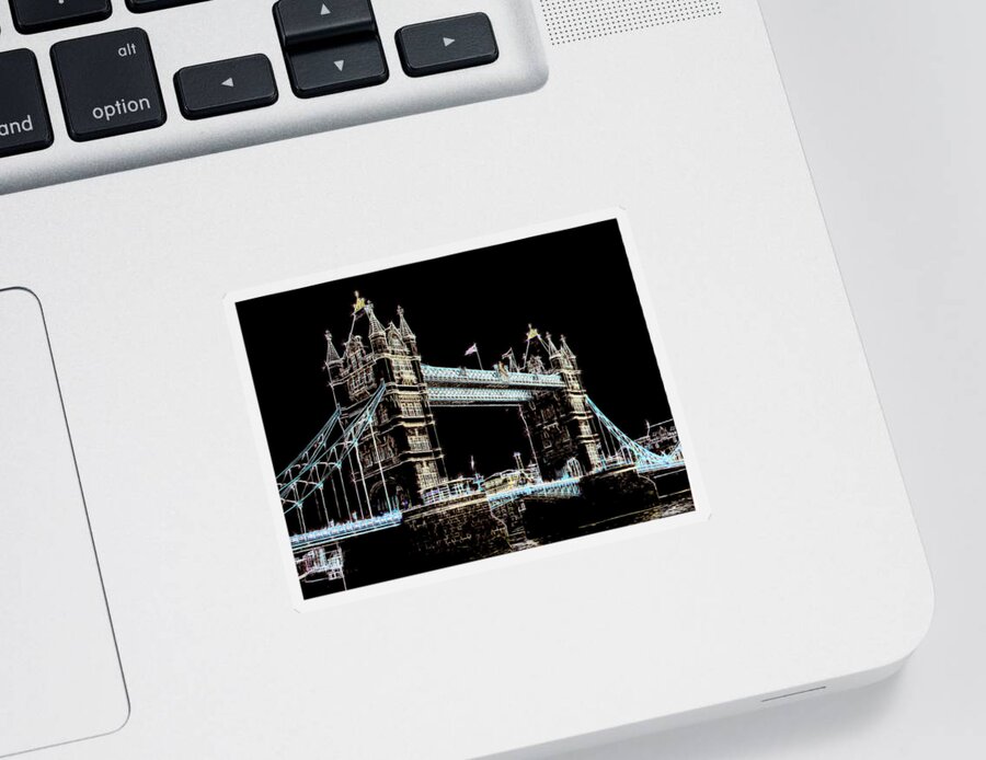 Richard Reeve Sticker featuring the digital art Tower Bridge at Night by Richard Reeve