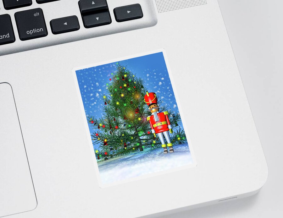 Bob Orsillo Sticker featuring the photograph Toy Soldier and Christmas Tree by Bob Orsillo