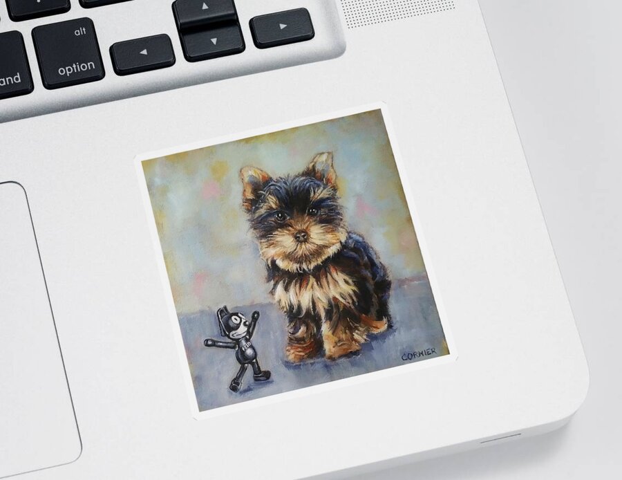 Yorkie Sticker featuring the painting Toy VS Toy by Jean Cormier