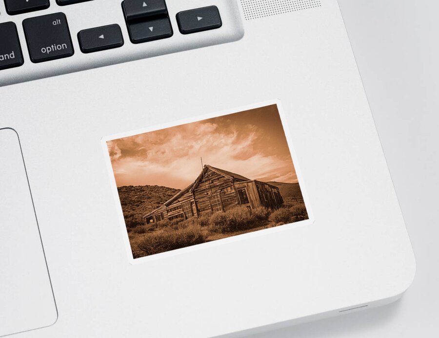 Bodie Sticker featuring the photograph Tracy House Sepia by Ron Long Ltd Photography
