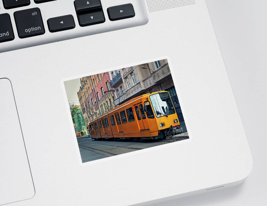 Tram Sticker featuring the photograph Tram in Budapest at the starting tram station by Mendelex Photography