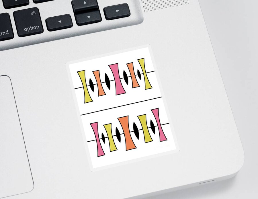 Mid Century Modern Sticker featuring the digital art Trapezoids in Pink, Melon and Yellow by Donna Mibus