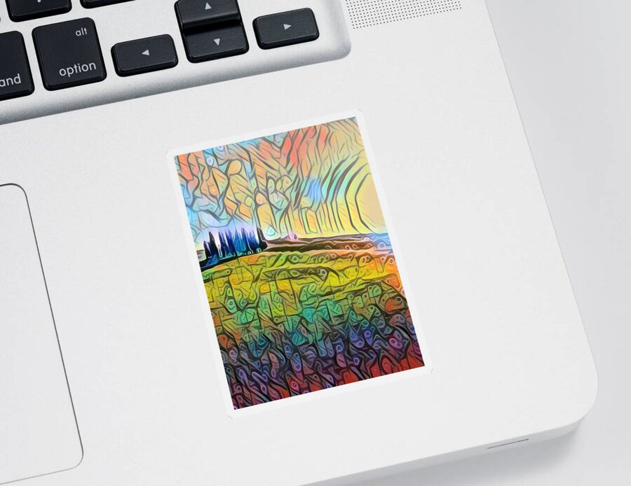 Aestheticism Sticker featuring the painting Trees Hill Landscape 1 by Tony Rubino