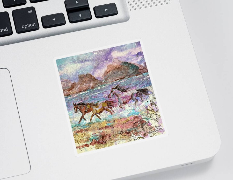 Horse Sticker featuring the painting Tres Amigos by Elaine Elliott